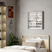 HOMCOM 7-Tier Display Cabinet, Shot Glass Display Case, Glass Curio Cabinet with 2 Glass Doors and 6 Adjustable Shelves, Grey(m-9)