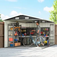 Outsunny 10' x 10' Metal Shed, Heavy Duty Outdoor Storage Shed with 4 Vents and Lockable Double Doors, Dark Grey(m-9)