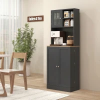 HOMCOM 66.5" Tall Kitchen Pantry Cabinet, Kitchen Hutch, Microwave Cabinet with Adjustable Shelves for Dining Room, Black(m-10)