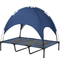 PawHut 48" x 36" Elevated Portable Dog Cot Cooling Pet Bed with UV Protection Canopy Shade, Dark Blue(m-1)