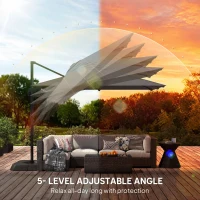Outsunny 10 FT Patio Umbrella with Base, Outdoor Offset Cantilever Umbrella with Crank Handle and Tilt, 360° Rotation(m-7)