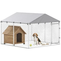 PawHut 7.5' x 7.5' x 5.6' Outdoor Dog Kennel Heavy Duty Galvanized Steel Chain Link with UV-resistant Roof, Silver(m-11)