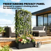 Outsunny Galvanised Raised Garden Bed with Trellis, 71" Tall Metal Planter Box with Privacy Screen and Drainage Holes(m-5)