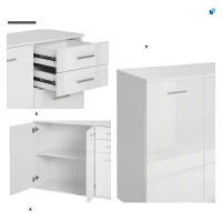 HOMCOM High Gloss Sideboard with 2 Drawers and 3 Doors, Buffet Cabinet with Adjustable Shelf, Coffee Bar Cabinet with Storage, White(m-4)