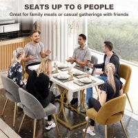 HOMCOM 59-Inch Dining Table for 6, Modern Marble-Pattern Kitchen Dinner Table with Metal Pedestal for Home, Dining Room, White(m-5)