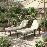 Outsunny Chaise Lounge Chairs Outdoor, Set of 2 Wicker Patio Lounge Chairs with 5-Level Adjustable Backrest, Cushion(m-9)