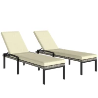 Outsunny Chaise Lounge Chairs Outdoor, Set of 2 Wicker Patio Lounge Chairs with 5-Level Adjustable Backrest, Cushion(m-11)