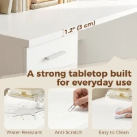 HOMCOM 140 cm Computer Desk with Adjustable Shelf Home Office Desk with Drawers and Cabinet White Wood Grain(m-6)