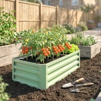 Outsunny Galvanized Raised Garden Bed, Outdoor Planter Box for Vegetables, Flowers, Herbs, 4' x 2' x 1', Light Green(m-9)