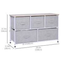 HOMCOM Linen Drawer Cabinet Organizer Storage Dresser Tower with 5 Removable Drawer Metal Frame Adjustable Feet for Living Room, Kitchen, Bathroom, Grey(m-3)