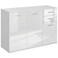 HOMCOM High Gloss Sideboard with 2 Drawers and 3 Doors, Buffet Cabinet with Adjustable Shelf, Coffee Bar Cabinet with Storage, White(m-12)