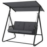 Outsunny 2-Person Outdoor Patio Porch Swing with Adjustable Canopy, Rattan Hanging Swing Bench with Soft Cushions(m-2)