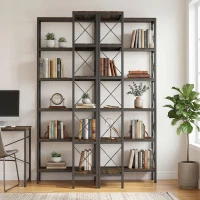 HOMCOM 5-Tier L-Shaped Bookshelf, Freestanding Bookcase with Metal Frame, Rustic Brown(m-9)