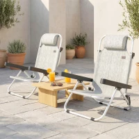 Outsunny Folding Beach Chair Set of 2, Reclining Backpack Beach Camping Chairs with 4-Position Adjustable Backrest(m-10)
