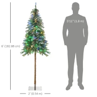 HOMCOM 6' Artificial Christmas Tree with Warm White or Colourful LED Lights, Pencil Shape, Steel Base(m-3)