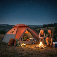 Outsunny Pop up Camping Tent, 3-4 Man Family Tent, 3000mm Waterproof, with Carry Bag and Top Hook, Dark Grey and Orange(m-10)