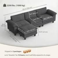 HOMCOM Sectional Sofa, L Shaped Sofa with Deep Seat, Movable Ottoman and Pillow-top Armrests, Dark Grey(m-3)