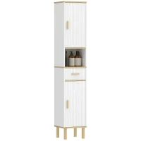 HOMCOM Tall Bathroom Storage Cabinet, Freestanding Bathroom Cabinet with Drawer, Adjustable Shelves, Open Compartment, White(m-11)