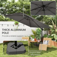 Outsunny 10 FT Patio Umbrella with Base, Outdoor Offset Cantilever Umbrella with Crank Handle and Tilt, 360° Rotation(m-4)