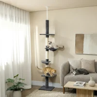 PawHut 8.5ft Cat Climbing Tree 5-Tier Kitty Activity Center with Scratching Post  Dark Grey(m-1)