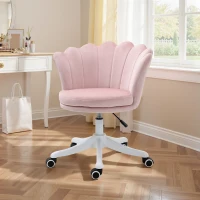 HOMCOM Adjustable Height Study Chair, Mid Back Velvet Office Chair with Swivel Wheels, Pink(m-10)