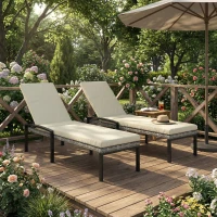 Outsunny Chaise Lounge Chairs Outdoor, Set of 2 Wicker Patio Lounge Chairs with 5-Level Adjustable Backrest, Cushion(m-10)