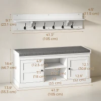 HOMCOM 2 in 1 Coat Rack Shoe Bench Set with 6 Hooks and Shoe Storage Bench, White and Grey(m-3)