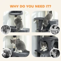 PawHut 63 Inch Cat Tree with Sisal Scratching Posts, Condos, Plush Perches, Hammock, Ladder, Dangling Balls, Dark Grey(m-9)