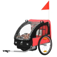Aosom 2-Seat Child Bike Trailer for Kids with a Strong Steel Frame, 5-Point Safety Harnesses, & Comfortable Seat, Red(m-2)