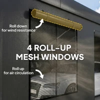 Outsunny 20' x 20' Heavy Duty Carport, Portable Garage Car Canopy Tent Shelter with 3 Roll-up Doors, 4 Windows, Dark Grey(m-5)