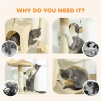 PawHut 63 Inch Cat Tree with Sisal Scratching Posts, Condos, Plush Perches, Hammock, Ladder, Dangling Balls, Beige(m-9)