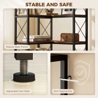 HOMCOM 5-Tier L-Shaped Bookshelf, Freestanding Bookcase with Metal Frame, Rustic Brown(m-6)