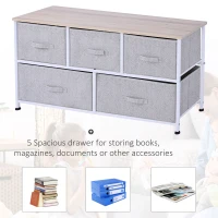HOMCOM Linen Drawer Cabinet Organizer Storage Dresser Tower with 5 Removable Drawer Metal Frame Adjustable Feet for Living Room, Kitchen, Bathroom, Grey(m-4)