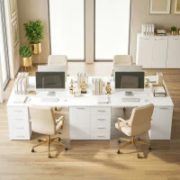 HOMCOM 140 cm Computer Desk with Adjustable Shelf Home Office Desk with Drawers and Cabinet White Wood Grain(m-10)