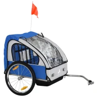 Aosom 2-Seat Child Bike Trailer for Kids with a Strong Steel Frame, 5-Point Safety Harnesses, & Comfortable Seat, Blue(m-2)