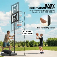 Soozier Basketball Hoop Stand Outdoor, 4.4–10 ft Single Hand Rotation Adjustable with Shatterproof Backboard & Weight Bag(m-4)