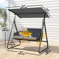 Outsunny 2-Person Outdoor Patio Porch Swing with Adjustable Canopy, Rattan Hanging Swing Bench with Soft Cushions(m-3)