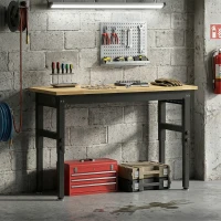 HOMCOM 48" Adjustable Workbench, Heavy Duty Work Table with Rubber Wood Top, Power Outlets, Pegboard, 2000 LBS Capacity(m-10)