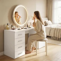 HOMCOM 140 cm Computer Desk with Adjustable Shelf Home Office Desk with Drawers and Cabinet White Wood Grain(m-9)