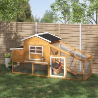 PawHut 79" Wooden Chicken Coop, Outdoor Hen House, Poultry Habitat with Removable Tray, Nesting Box, Run, Ramp, Brown(m-8)