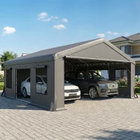Outsunny 20' x 20' Heavy Duty Carport, Portable Garage Car Canopy Tent Shelter with 3 Roll-up Doors, 4 Windows, Dark Grey(m-1)
