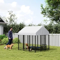 PawHut Outdoor Dog Kennel with Roof, 6' x 6' x 6' Heavy Duty Welded Wire Dog Playpen Enclosure with Escape-proof Lock(m-10)