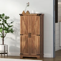 HOMCOM 47" Kitchen Pantry Storage Cabinet, Farmhouse Kitchen Pantry Cabinet with Adjustable Shelves and Door Shelves, Brown(m-9)