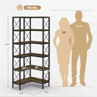 HOMCOM 5-Tier L-Shaped Bookshelf, Freestanding Bookcase with Metal Frame, Rustic Brown(m-3)