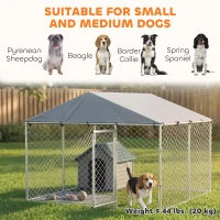 PawHut 7.5' x 7.5' x 5.6' Outdoor Dog Kennel Heavy Duty Galvanized Steel Chain Link with UV-resistant Roof, Silver(m-4)