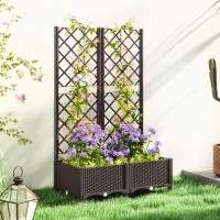 Outsunny Raised Garden Bed with Trellis, Plastic Raised Flower Bed with Drainage Holes and Drain Plugs(m-1)