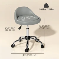 HOMCOM Salon Stool, Adjustable Rolling Stool, Grey(m-3)
