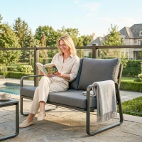 Outsunny Outdoor Sofa Thick Cushions Outdoor Patio Couch Loveseat 2 Seater for Garden Black and Light Grey(m-9)