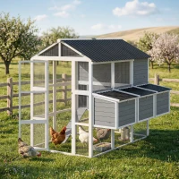PawHut 77" Large Chicken Coop for 6-8 Chickens, Outdoor Wooden Hen House Poultry Cage with Run, Nesting Boxes, Waterproof Roof(m-2)