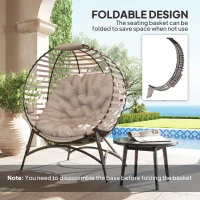 Outsunny Egg Chair, Patio Lounge Chair, Foldable Basket Chair with Large Seat Cushion, Side Pocket, Light Grey(m-6)